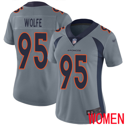 Women Denver Broncos #95 Derek Wolfe Limited Silver Inverted Legend Football NFL Jersey